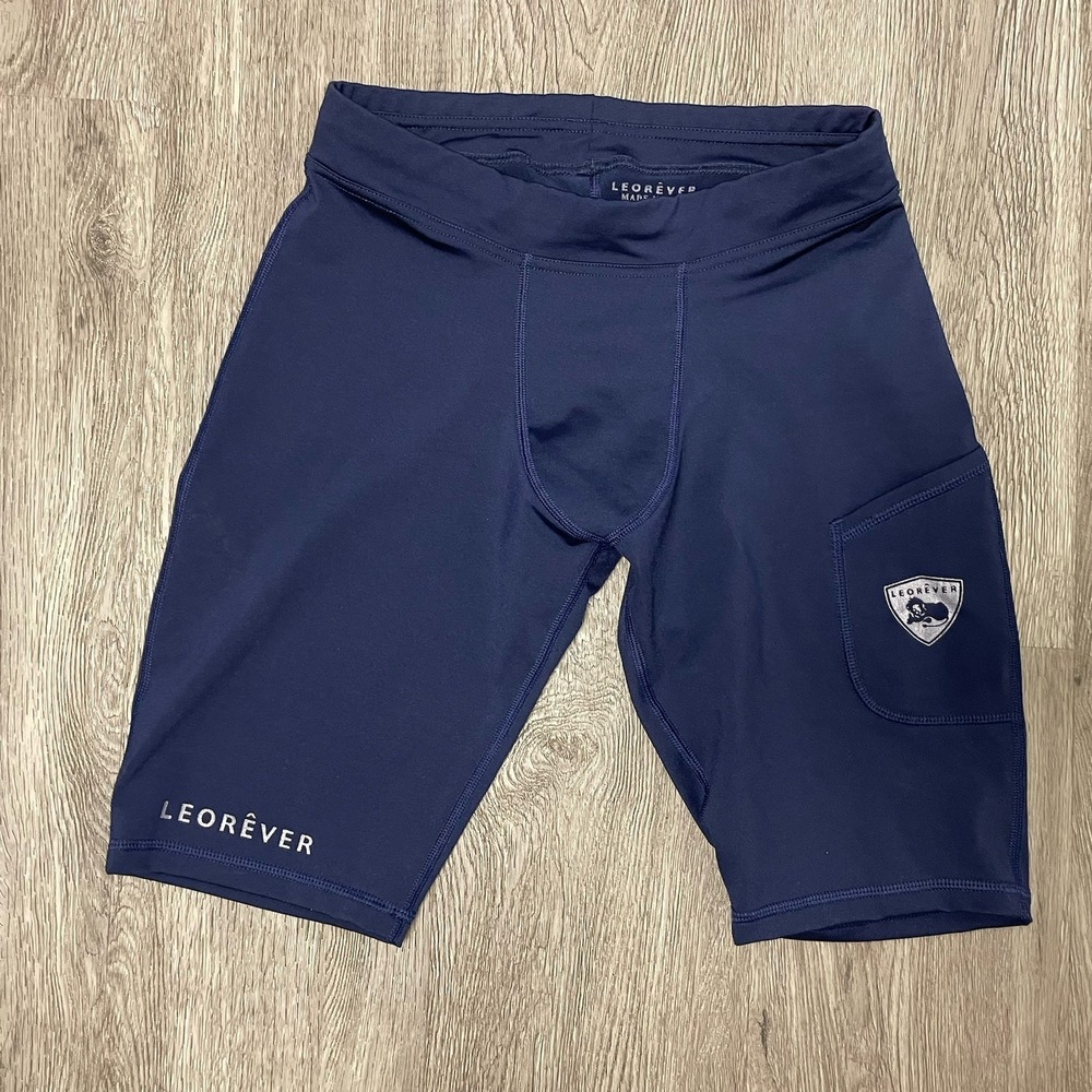 Leorever Shorts Men's Medium Blue Compression Tight Pocket 10" Inseam